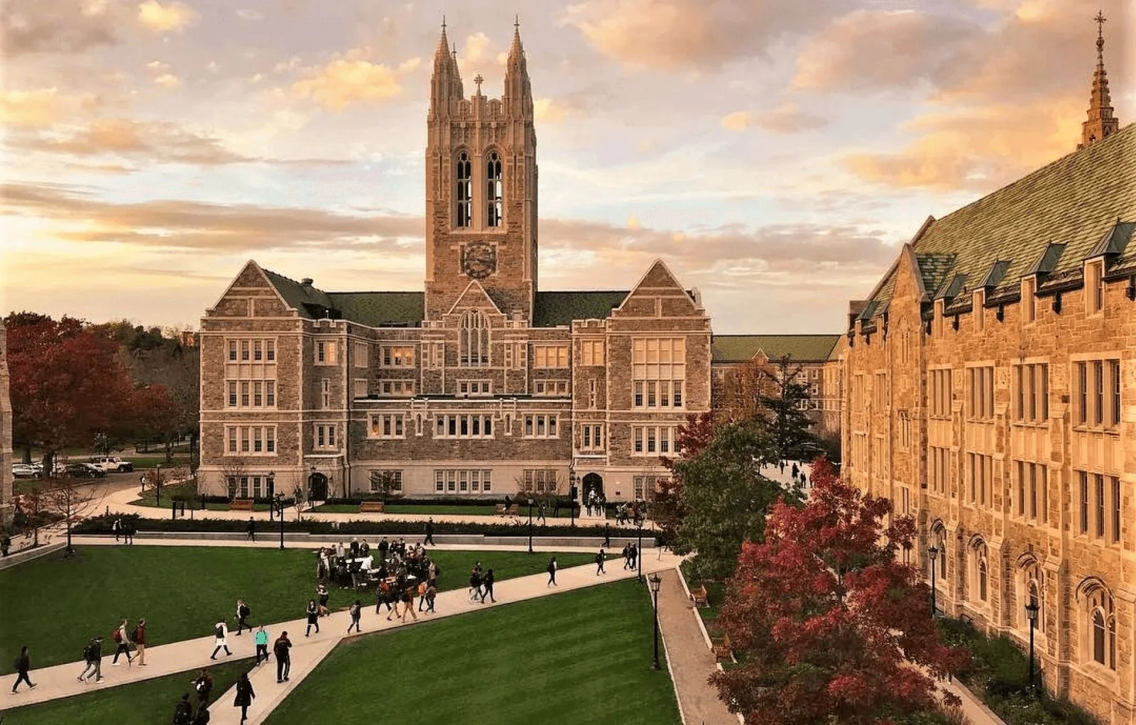 A college campus quad in the fall