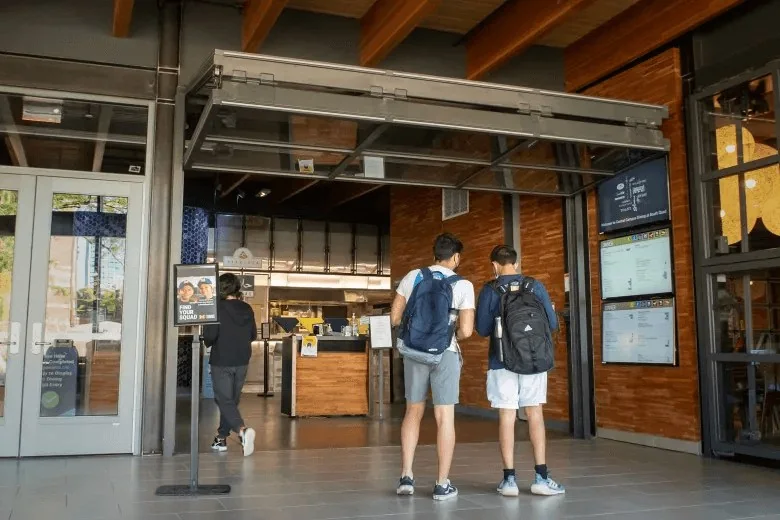 Students in a campus dining hall